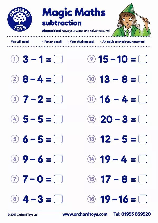 Magic Maths Subtraction Worksheet